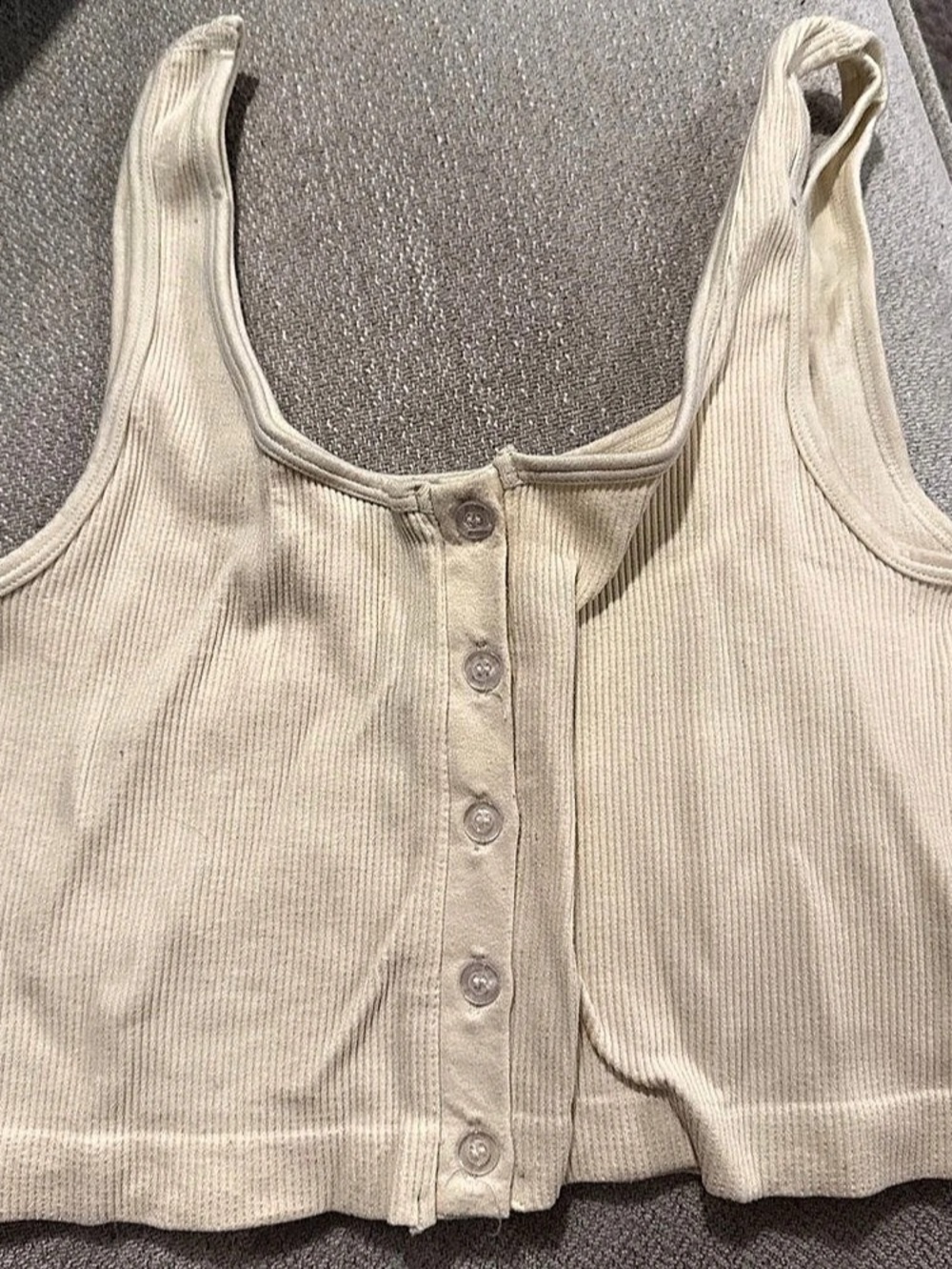 Forever 21 Ribbed Button-Front Crop Tank Top Cream M/L